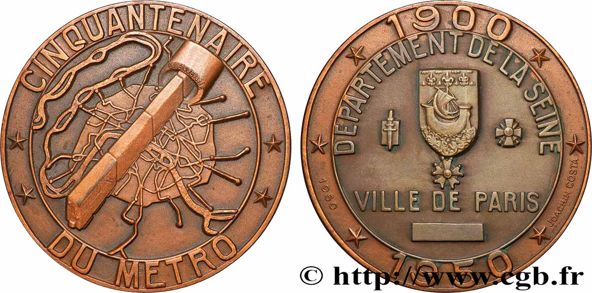CUARTA REPUBLICA FRANCESA Médaille, Cinquantenaire du métro parisien MBC+