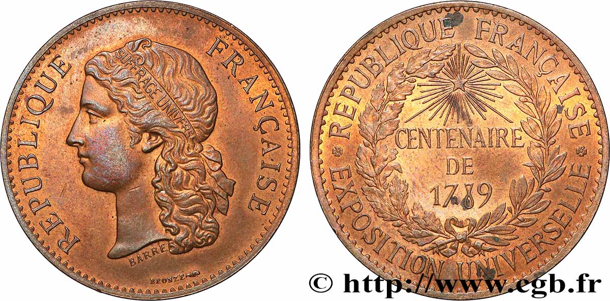 III REPUBLIC Médaille, Centenaire de 1789 XF