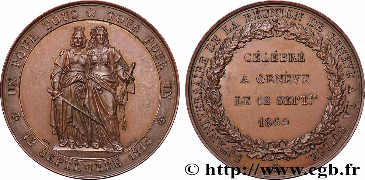 SVIZZERA Médaille du rattachement de Genève à la Suisse q.SPL