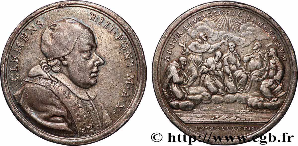 ITALIE - ETATS DE L EGLISE - CLEMENT XIII (Charles Rezzonico) Médaille, Canonisation de six nouveaux saints SS