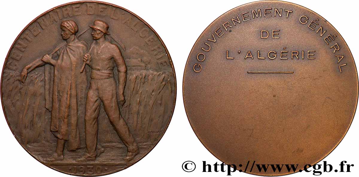 ALGÉRIE - TROISIÈME RÉPUBLIQUE Médaille, Centenaire de l’Algérie AU/AU