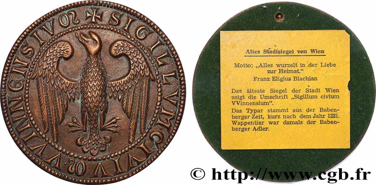 AUSTRIA Médaille, Sceau de la ville de Vienne MBC+