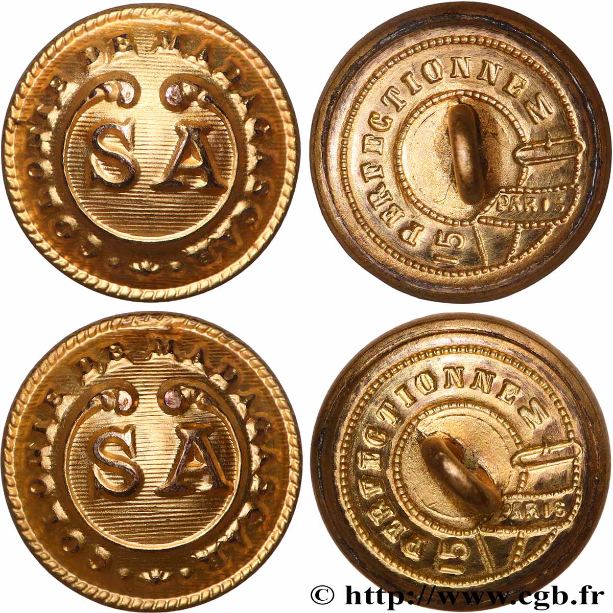 MADAGASCAR Lot 2 boutons, Colonie Madagascar SUP