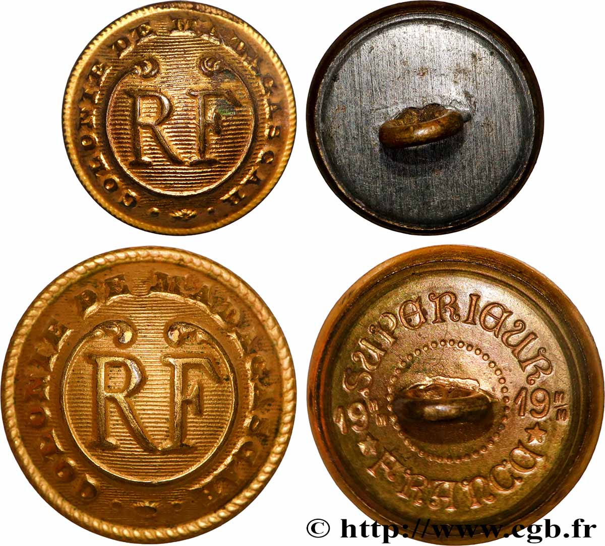 MADAGASCAR Lot 2 boutons, Colonie Madagascar SPL
