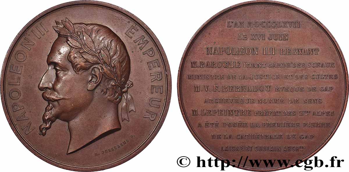 SECOND EMPIRE Médaille, Pose de la première cathédrale de Gap fVZ