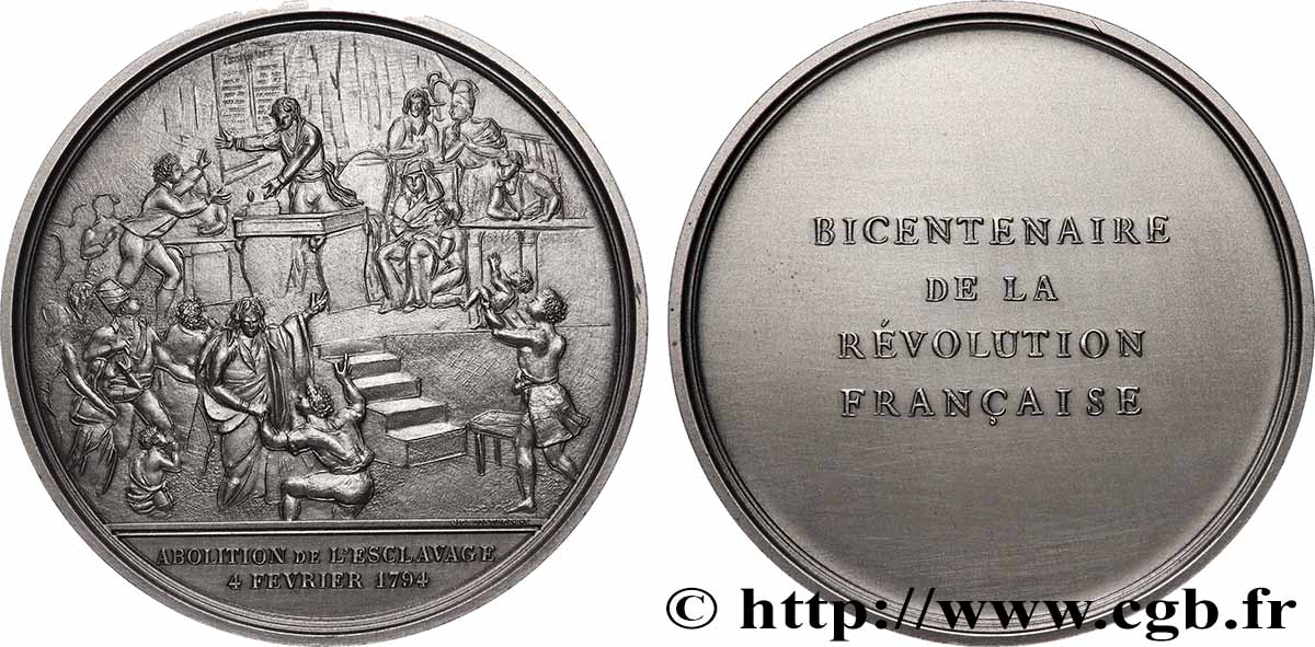 FUNFTE FRANZOSISCHE REPUBLIK Médaille, Bicentenaire de la Révolution, Abolition de l’esclavage VZ