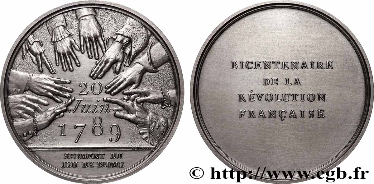 FUNFTE FRANZOSISCHE REPUBLIK Médaille, Bicentenaire de la Révolution, Serment du jeu de Paume VZ