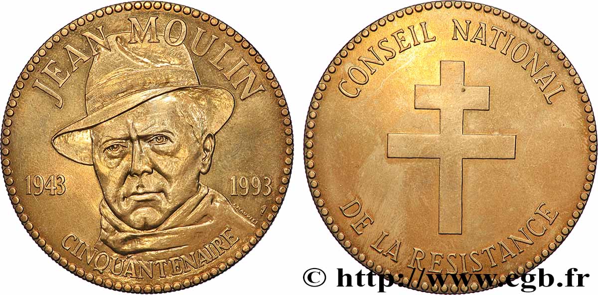 PERSONNAGES CÉLÈBRES Médaille, Jean Moulin, Conseil national de la résistance TTB+