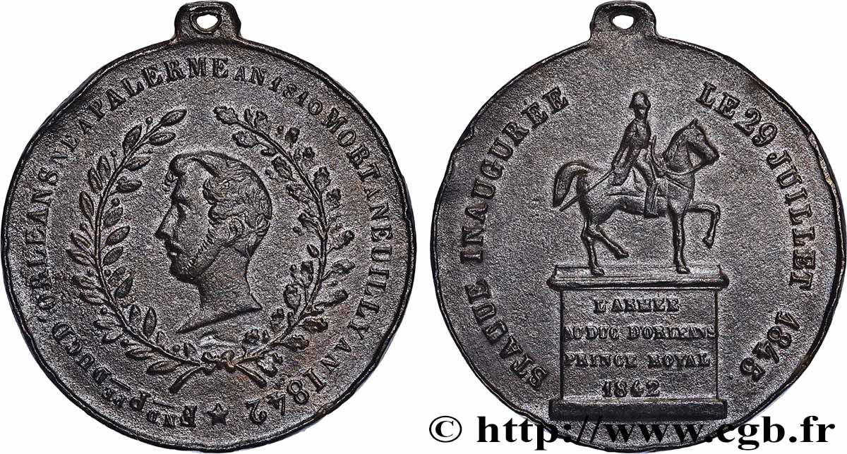 LOUIS-PHILIPPE I Médaille, Mort de Ferdinand Philippe, Duc d’Orléans, Inauguration de sa statue XF/AU