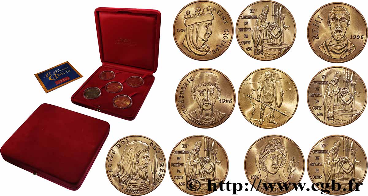 V REPUBLIC Coffret de 5 médailles, XVe centenaire du baptême de Clovis MS