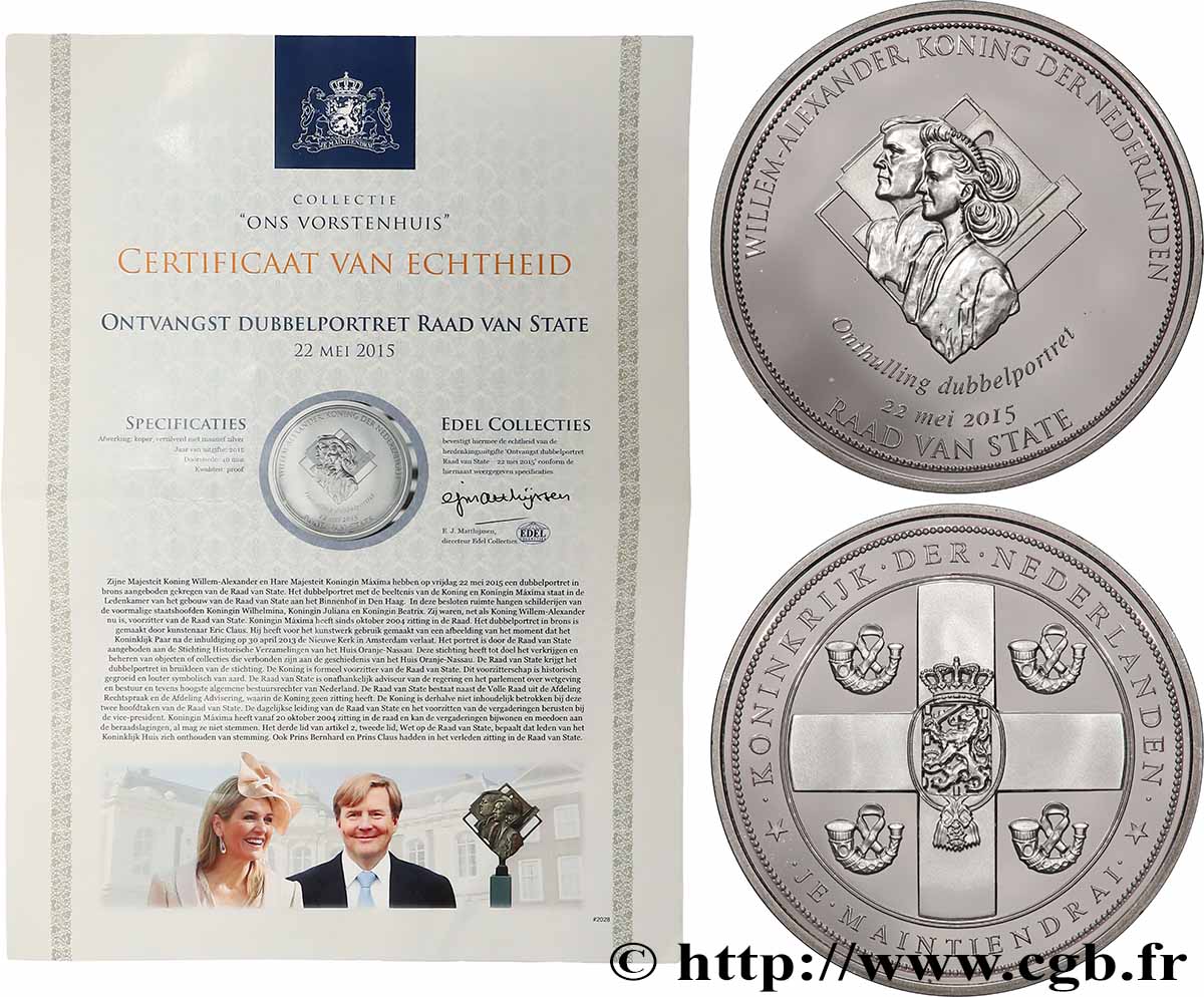NIEDERLANDE Médaille, Réception du double portrait par le conseil d’état fST