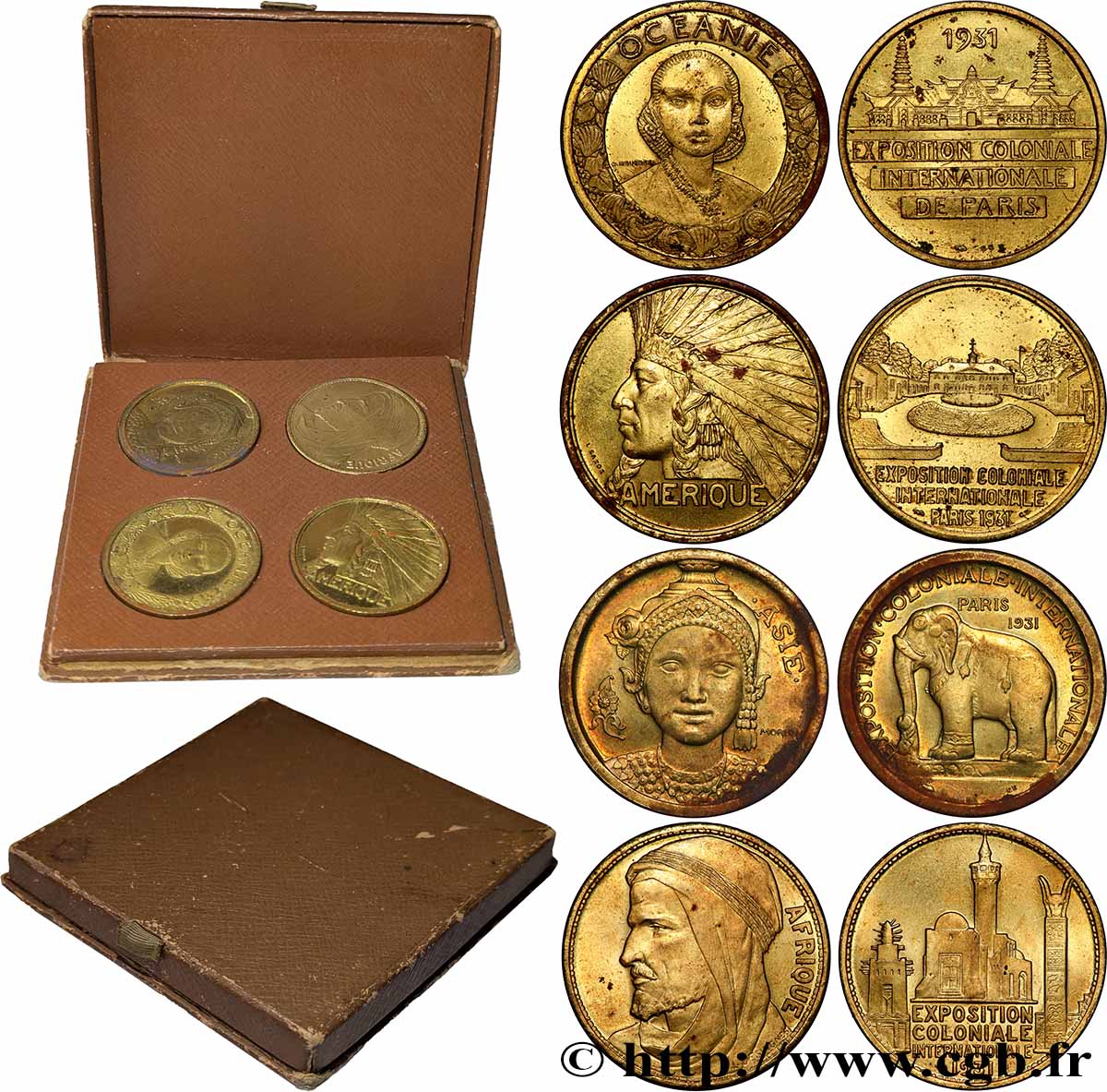 III REPUBLIC Coffret de 4 médailles, Exposition Coloniale Internationale AU