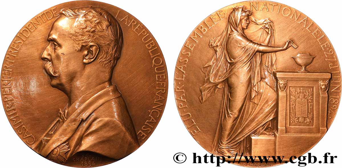 V REPUBLIC Médaille, Élection de Jean Casimir-Perier, refrappe AU