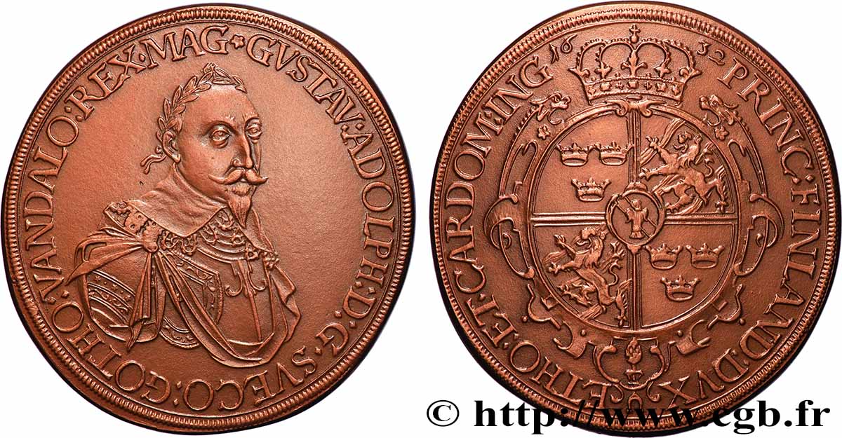 GERMANY - AUGSBURG - SWEDISH OCCUPATION - GUSTAV II ADOLPHE Médaille, Reproduction d’un thaler de Gustave II Adolphe, n°102 AU