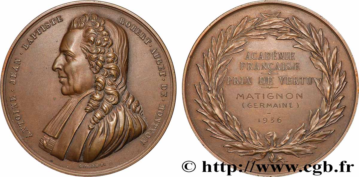 III REPUBLIC Médaille, Académie Française, Prix de vertu AU