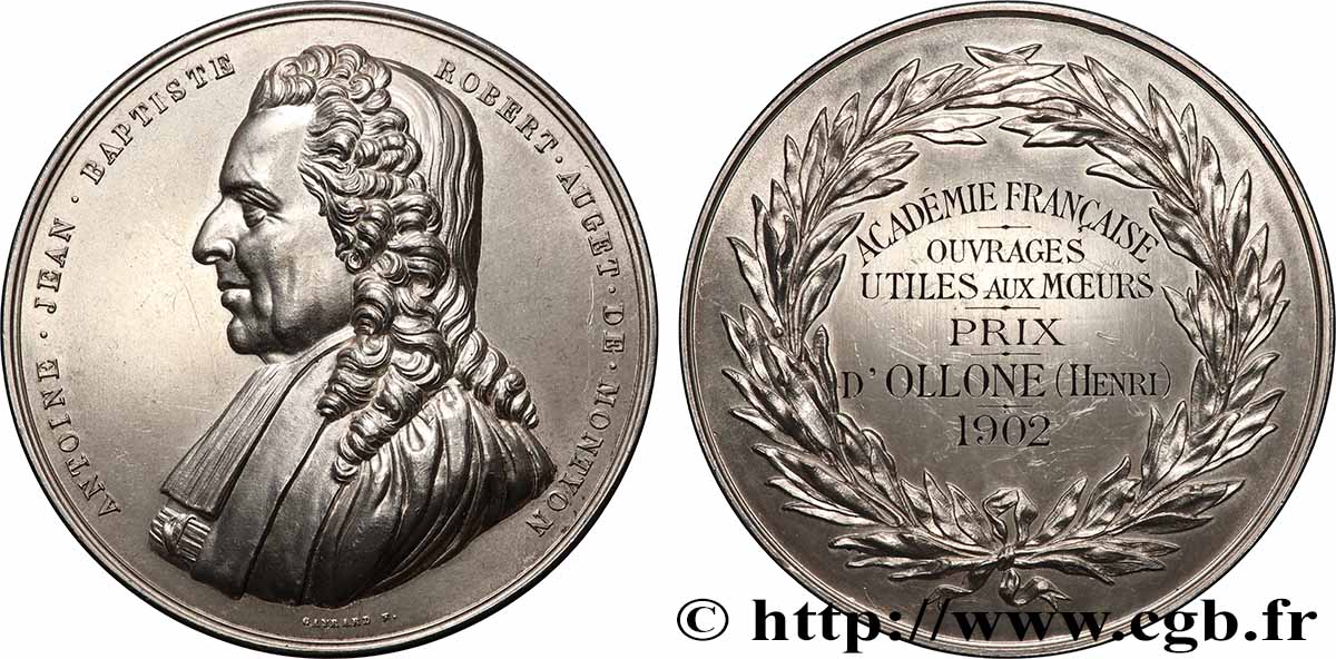 III REPUBLIC Médaille, Académie Française, Prix, Ouvrages utiles aux moeurs AU