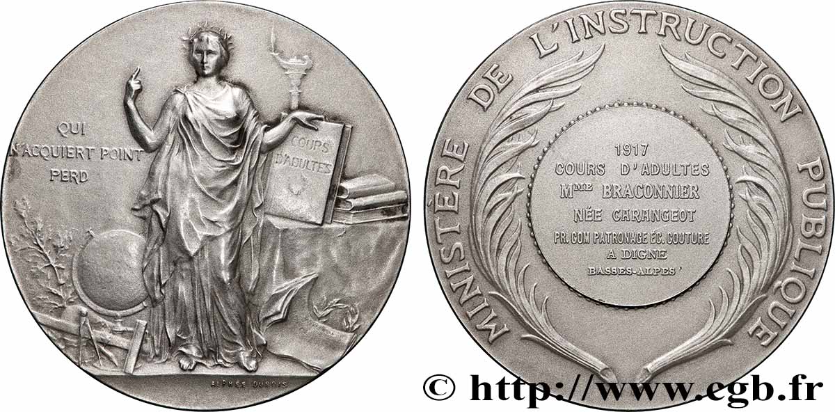 III REPUBLIC Médaille, Cours d’adultes AU
