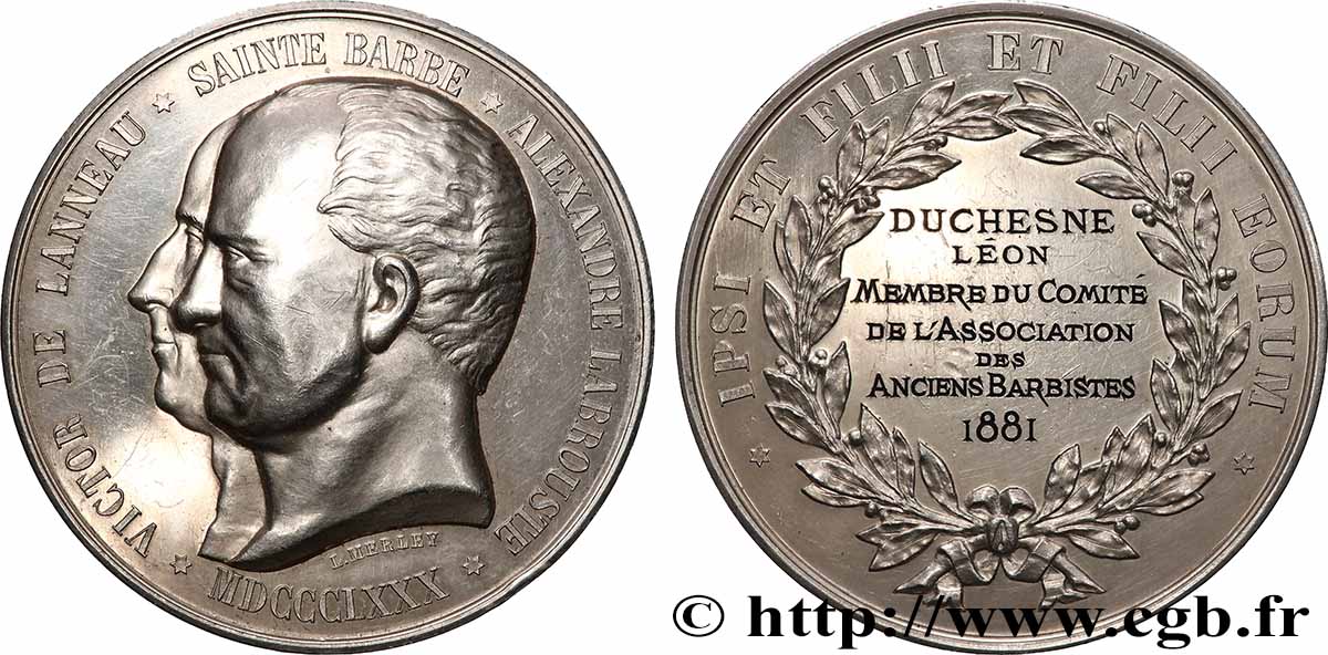 III REPUBLIC Médaille, Victor de Lanneau et Alexandre Labrouste, Comité de l’association des anciens barbistes AU