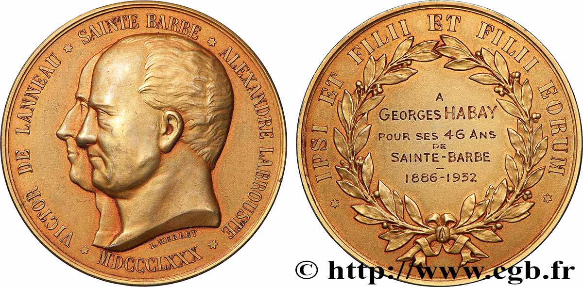 III REPUBLIC Médaille, Victor de Lanneau et Alexandre Labrouste, Sainte-Barbe AU