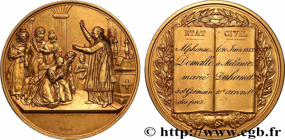 LOUIS-PHILIPPE Ier Médaille de mariage, État Civil TTB+