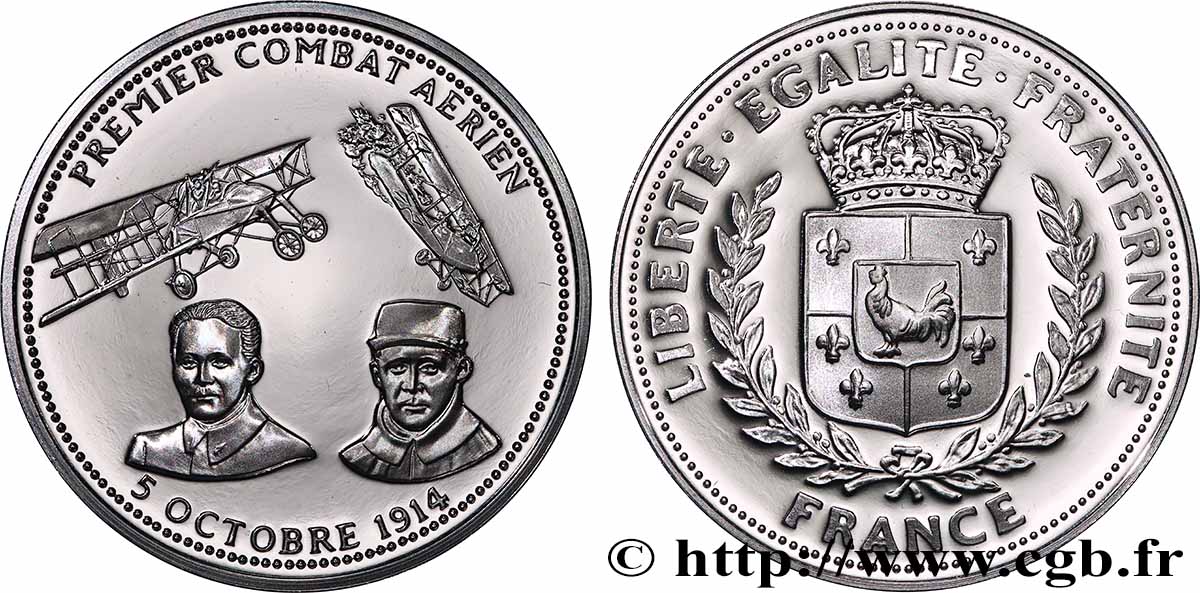 FUNFTE FRANZOSISCHE REPUBLIK Médaille, Premier combat aérien Polierte Platte