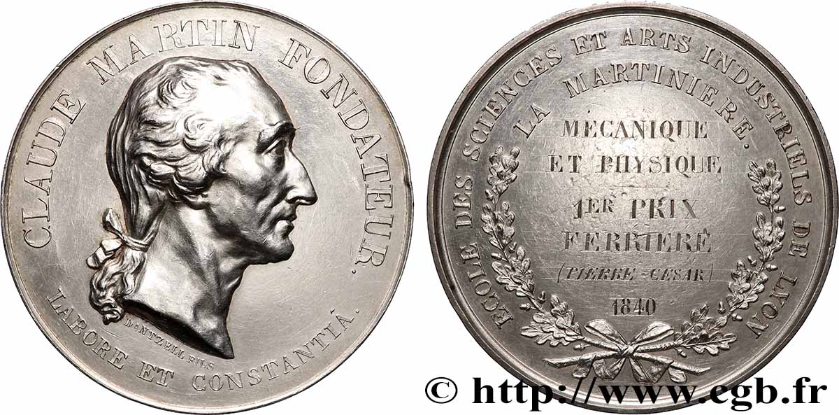 III REPUBLIC Médaille, Major Martin, École de la Martinière AU