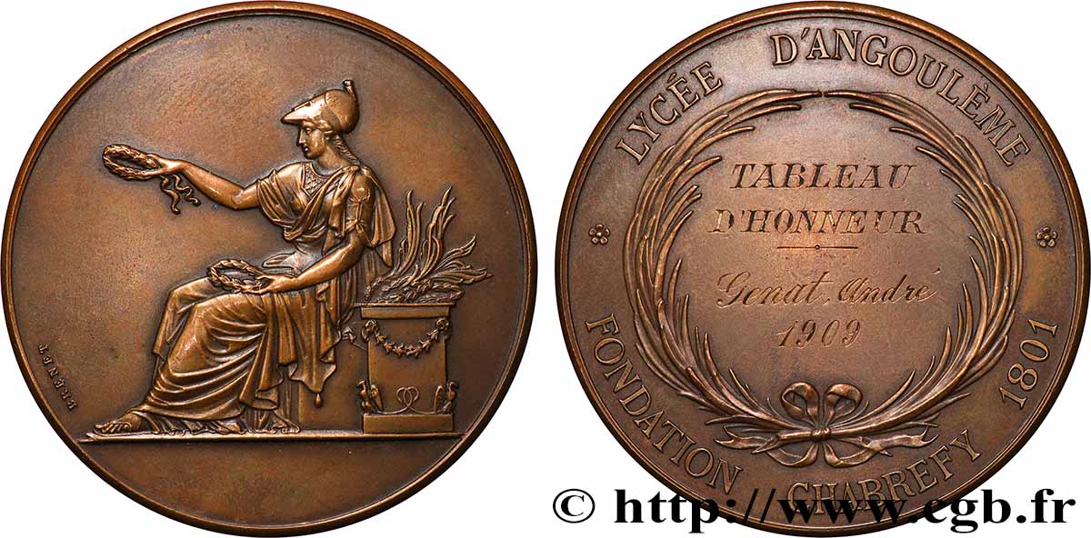 TROISIÈME RÉPUBLIQUE Médaille, Lycée d’Angoulême, Fondation Chabrefy SUP