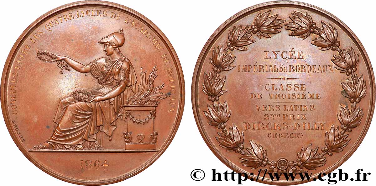 SECOND EMPIRE Médaille, Concours entre les quatre lycées de l’académie de Bordeaux, Lycée impérial AU