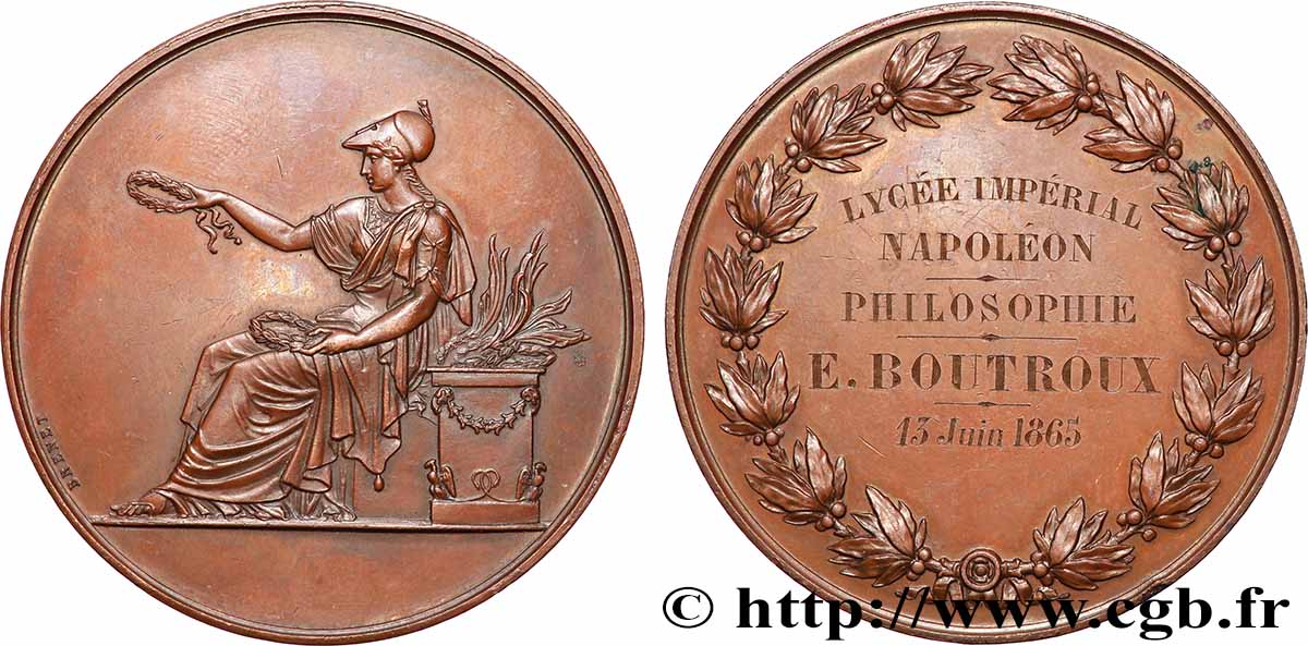 TROISIÈME RÉPUBLIQUE Médaille, Lycée impérial Napoléon SUP/TTB+