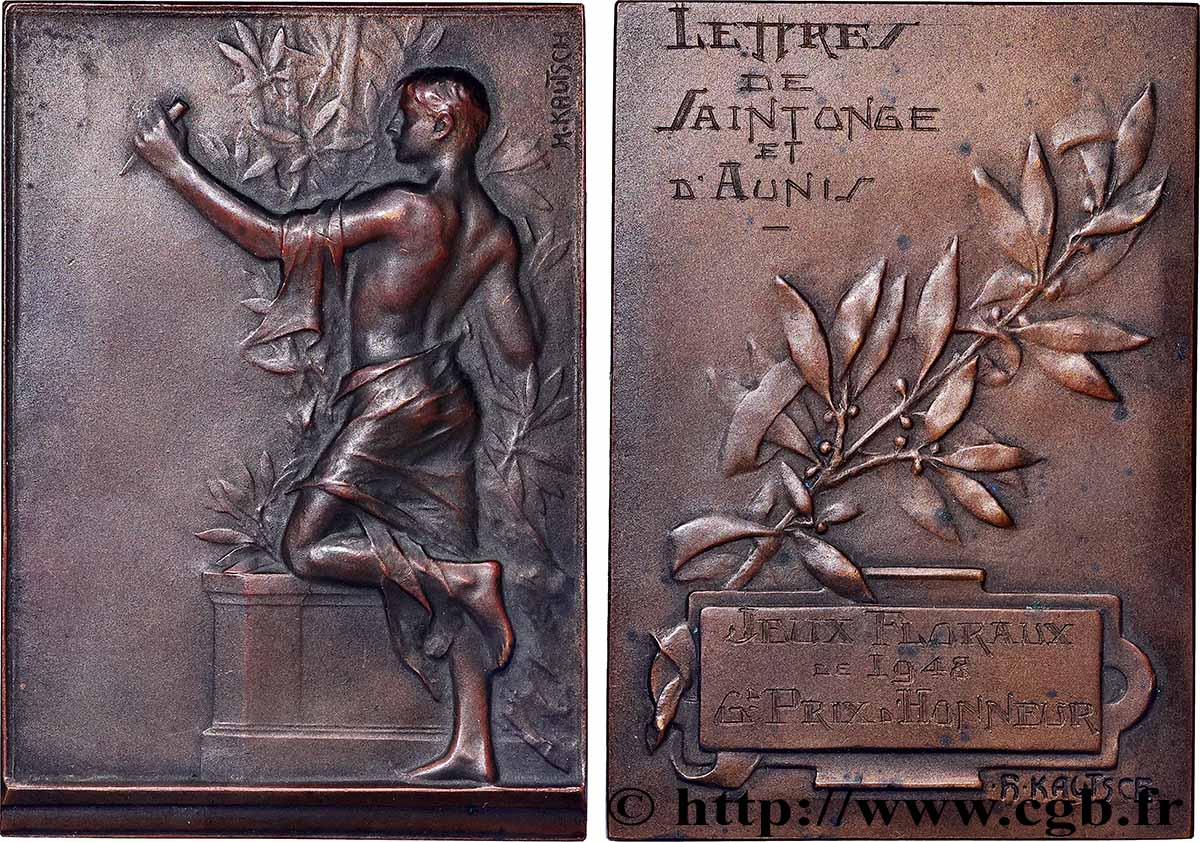 QUATRIÈME RÉPUBLIQUE Plaquette, Lettres de Saintonge et d’Aunis, Jeux floraux TTB+