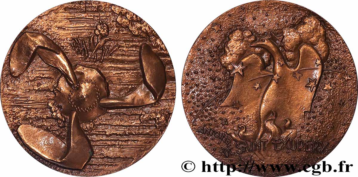 QUINTA REPUBLICA FRANCESA Médaille, Antoine de Saint-Exupéry, refrappe EBC