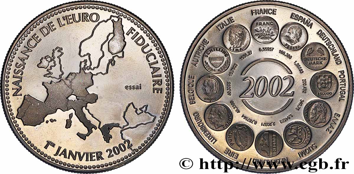 QUINTA REPUBBLICA FRANCESE Médaille, Essai, Naissance de l’Euro fiduciaire MS