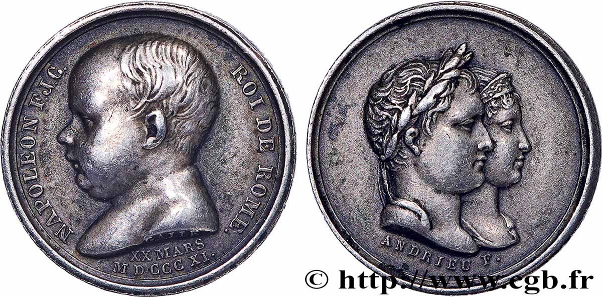 GESCHICHTE FRANKREICHS Médaille, Quinaire de la Naissance du Roi de Rome, refrappe VZ