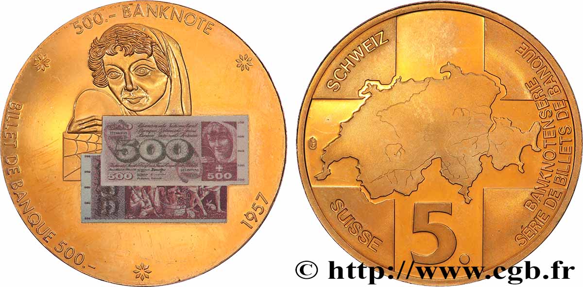 SCHWEIZ Médaille, Billet de 500 francs suisse fVZ