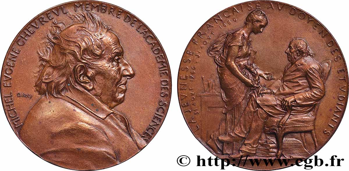 SCIENCES & SCIENTIFIQUES Médaille, La jeunesse française à Michel-Eugène Chevreul TTB+