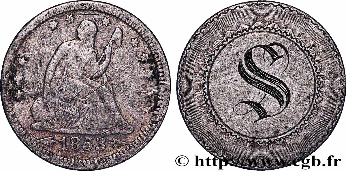 ÉTATS-UNIS D AMÉRIQUE Médaille réalisée à partir d’un 1/4 Dollar Liberté assise S