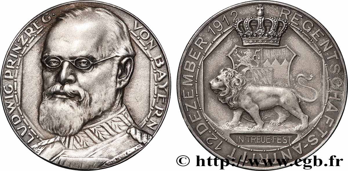 ALLEMAGNE - ROYAUME DE BAVIÈRE - LOUIS III Médaille, Ludwig, prince régent de Bavière TTB+/SUP