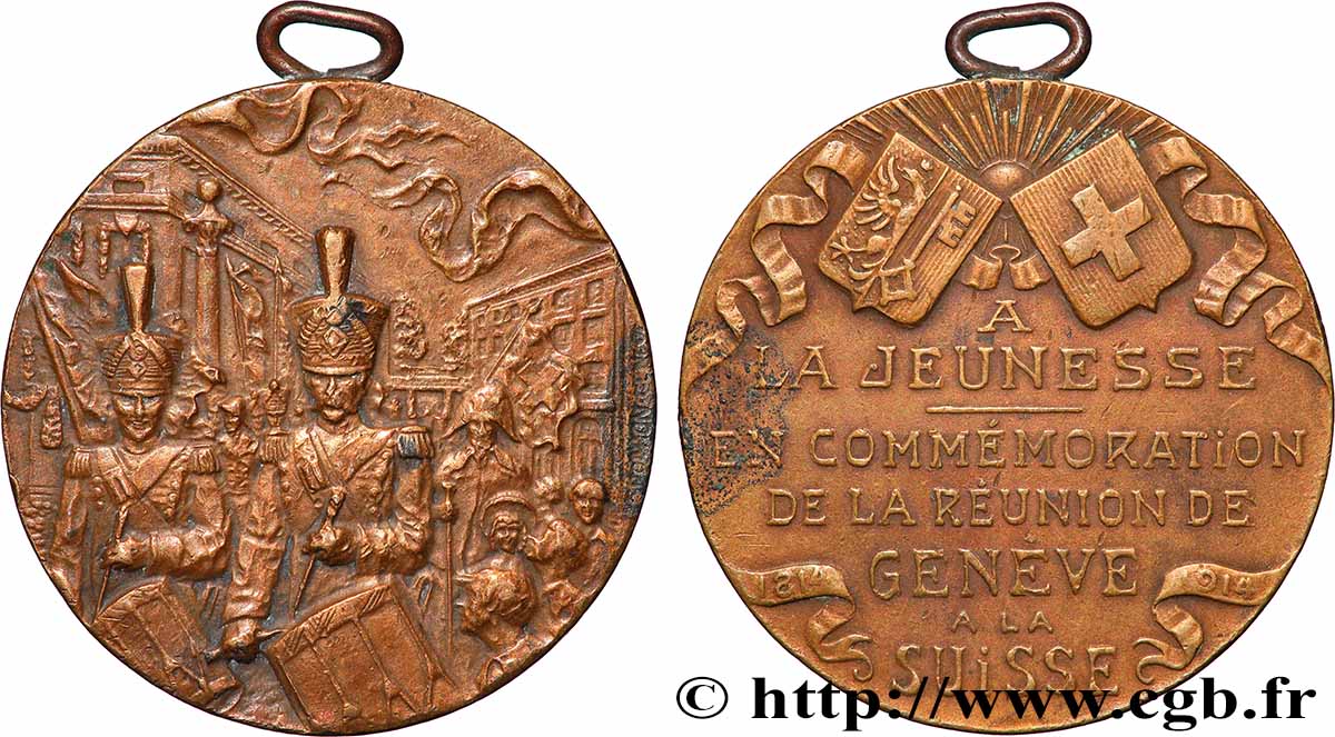 SUISSE Médaille, Commémoration de la réunion de Genève à la Suisse TTB+
