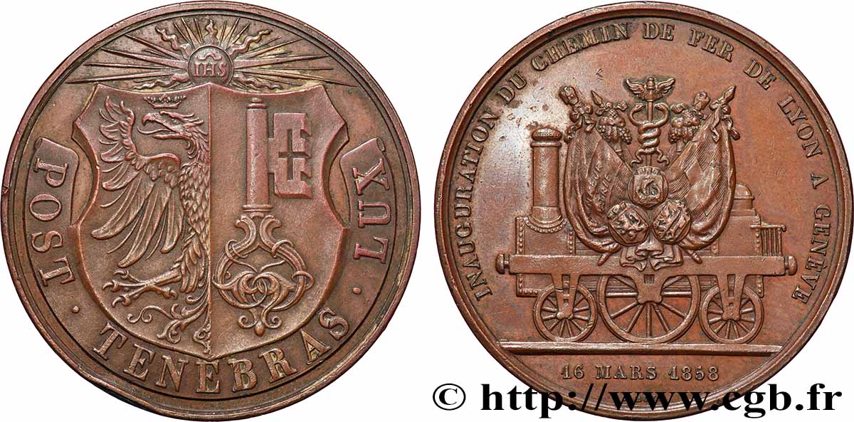 SUISSE Médaille, Inauguration du chemin de fer de Lyon à Genève AU/XF