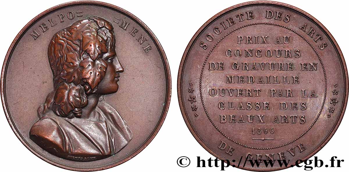 SUISSE - CONFÉDÉRATION HELVÉTIQUE Médaille, Société des arts de Genève, Prix au concours de gravure en médaille TTB/TTB+