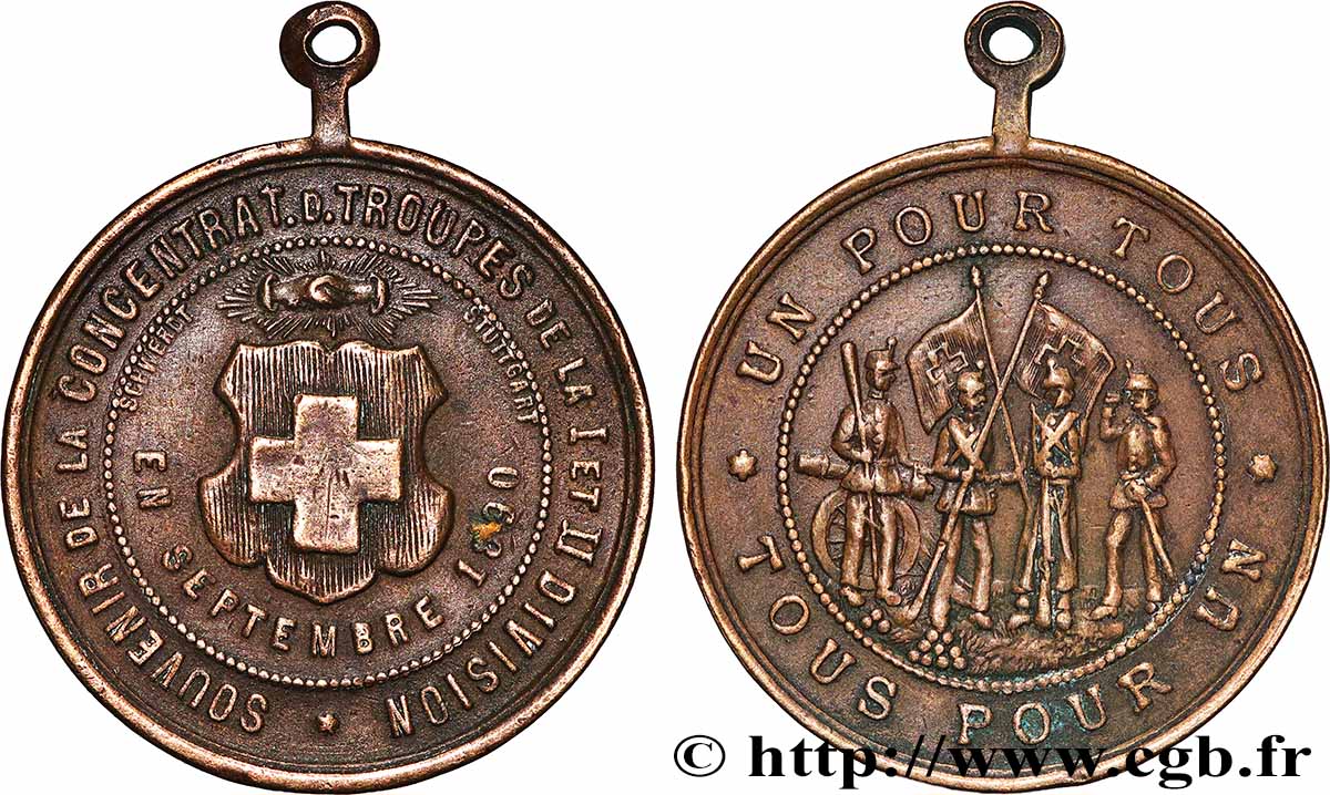 SUISSE Médaille, Souvenir de la concentration des troupes de la Ière et IIe division BB
