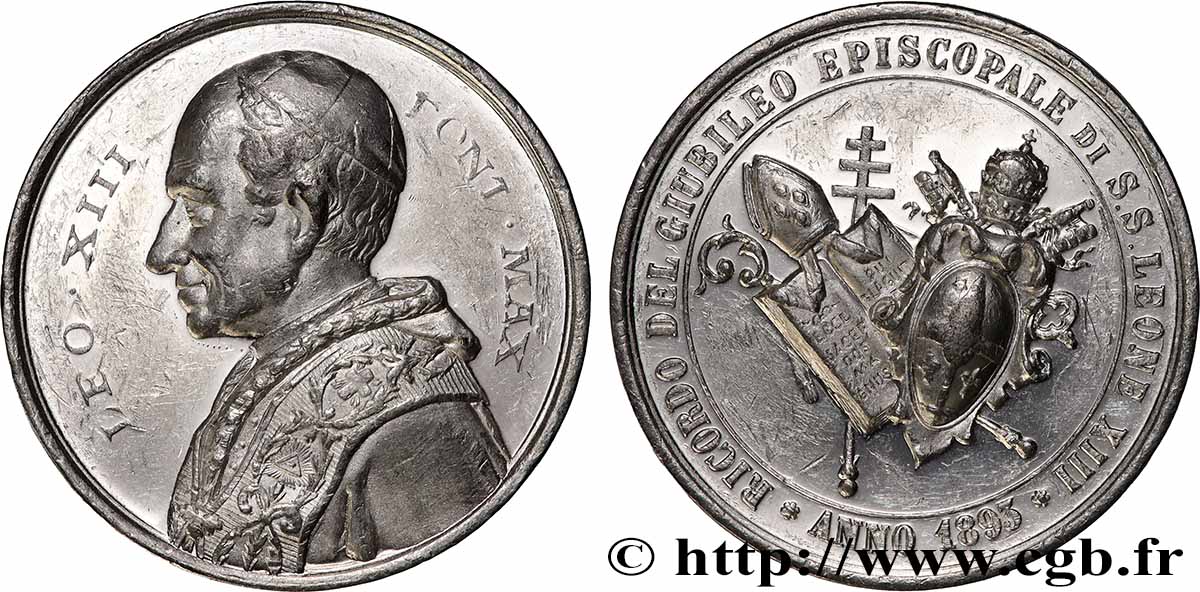 ITALIE - ÉTATS DU PAPE - LÉON XIII (Vincenzo Gioacchino Pecci) Médaille, Commémoration du jubilé épiscopal TTB+