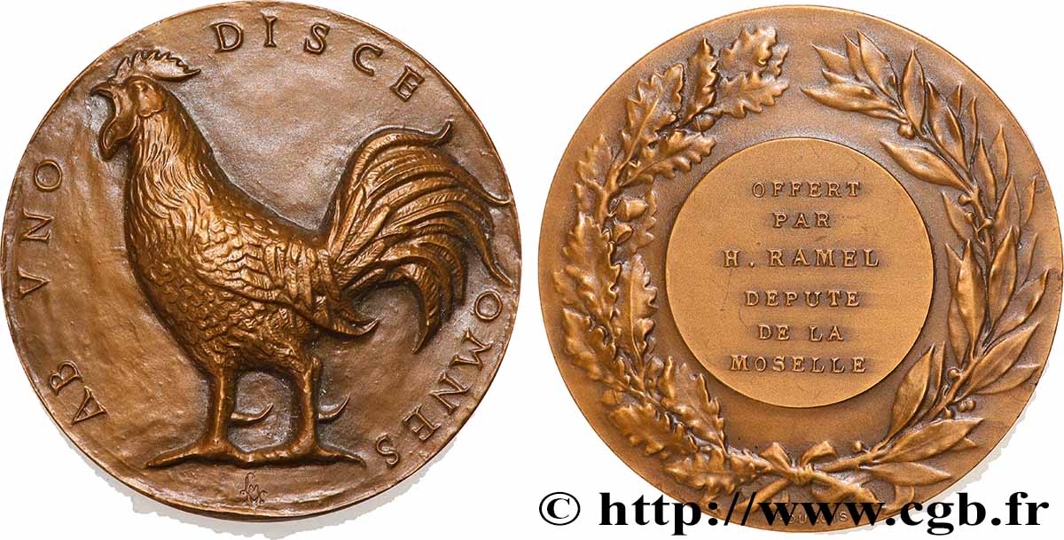 IV REPUBLIC Médaille, Offerte par H. Ramel, député de la Moselle AU