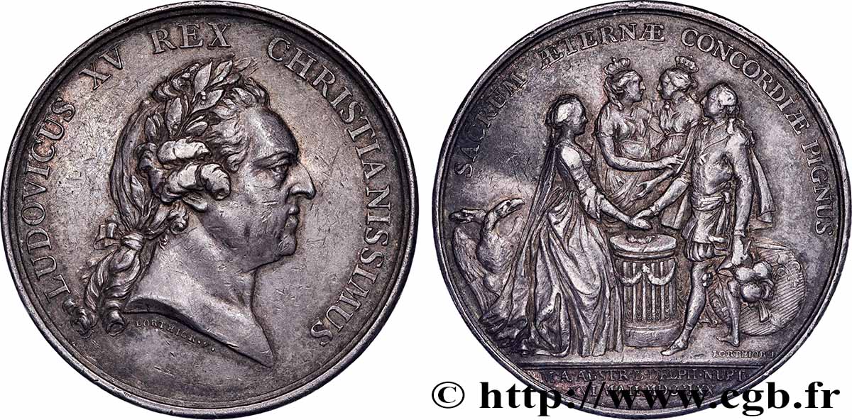 LOUIS XV THE BELOVED Médaille, Mariage du dauphin Louis et de l archiduchesse Marie-Antoinette AU/XF