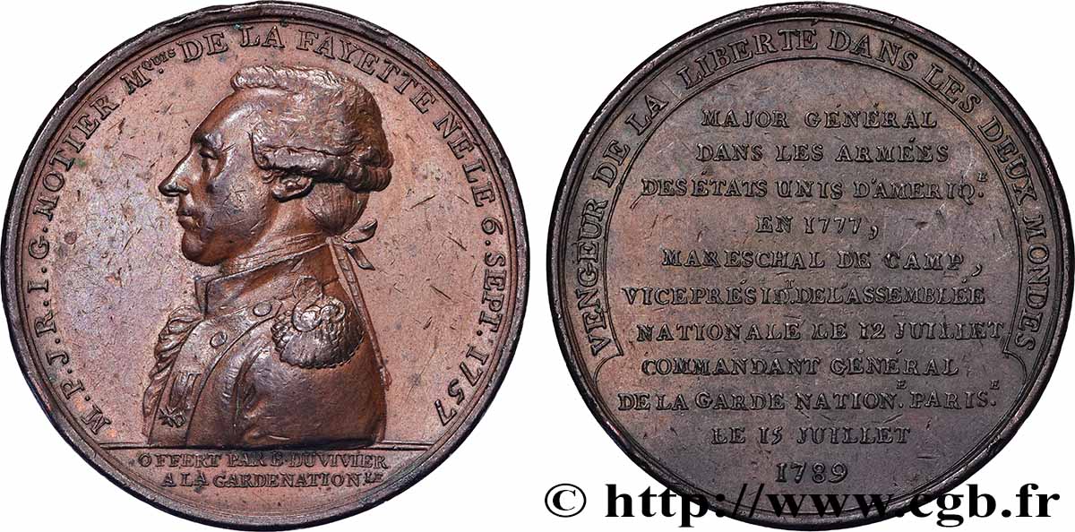 LOUIS XVI Médaille, Marquis de La Fayette XF