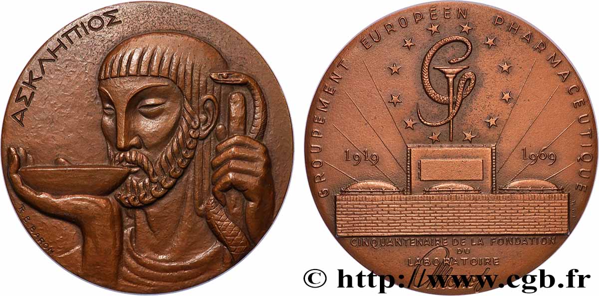 CINQUIÈME RÉPUBLIQUE Médaille, Esculape, Groupement européen pharmaceutique, cinquantenaire de la fondation du laboratoire SUP