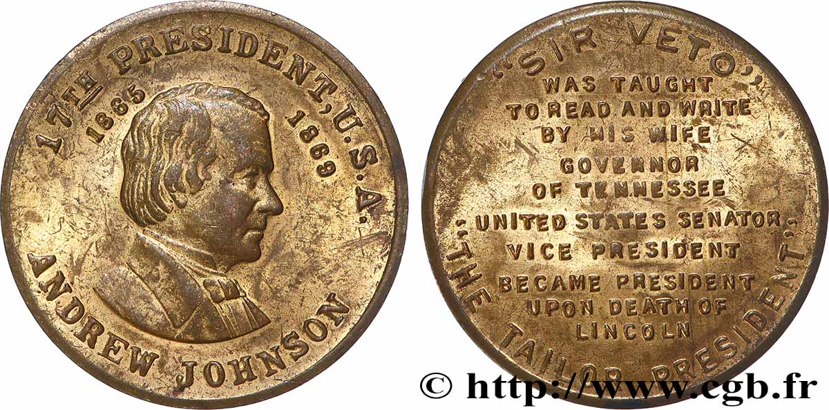 STATI UNITI D AMERICA Médaille, Andrew Johnson q.SPL