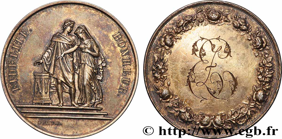 AMOUR ET MARIAGE Médaille de mariage, Fidélité et bonheur TTB+