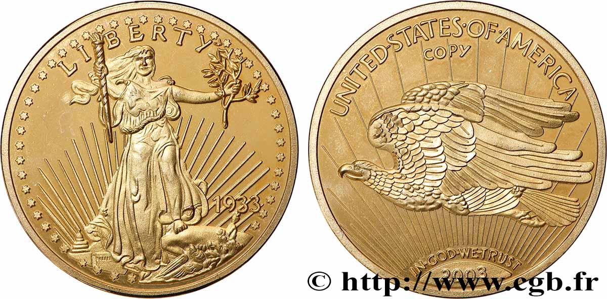 STATI UNITI D AMERICA Médaille, Reproduction de la 20 dollars Liberty 1933 BB