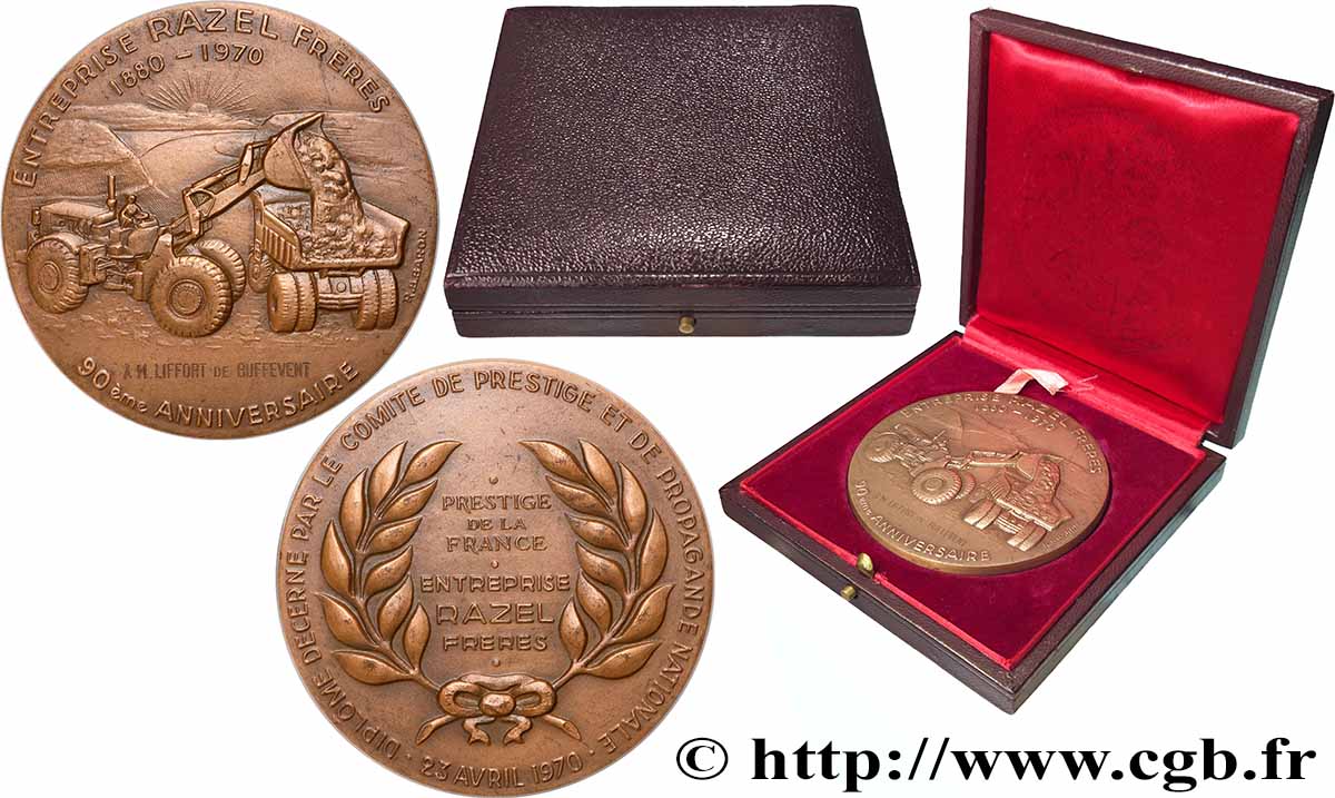 CINQUIÈME RÉPUBLIQUE Médaille, 90e anniversaire de l’entreprise RAZEL FRERES SUP/TTB+